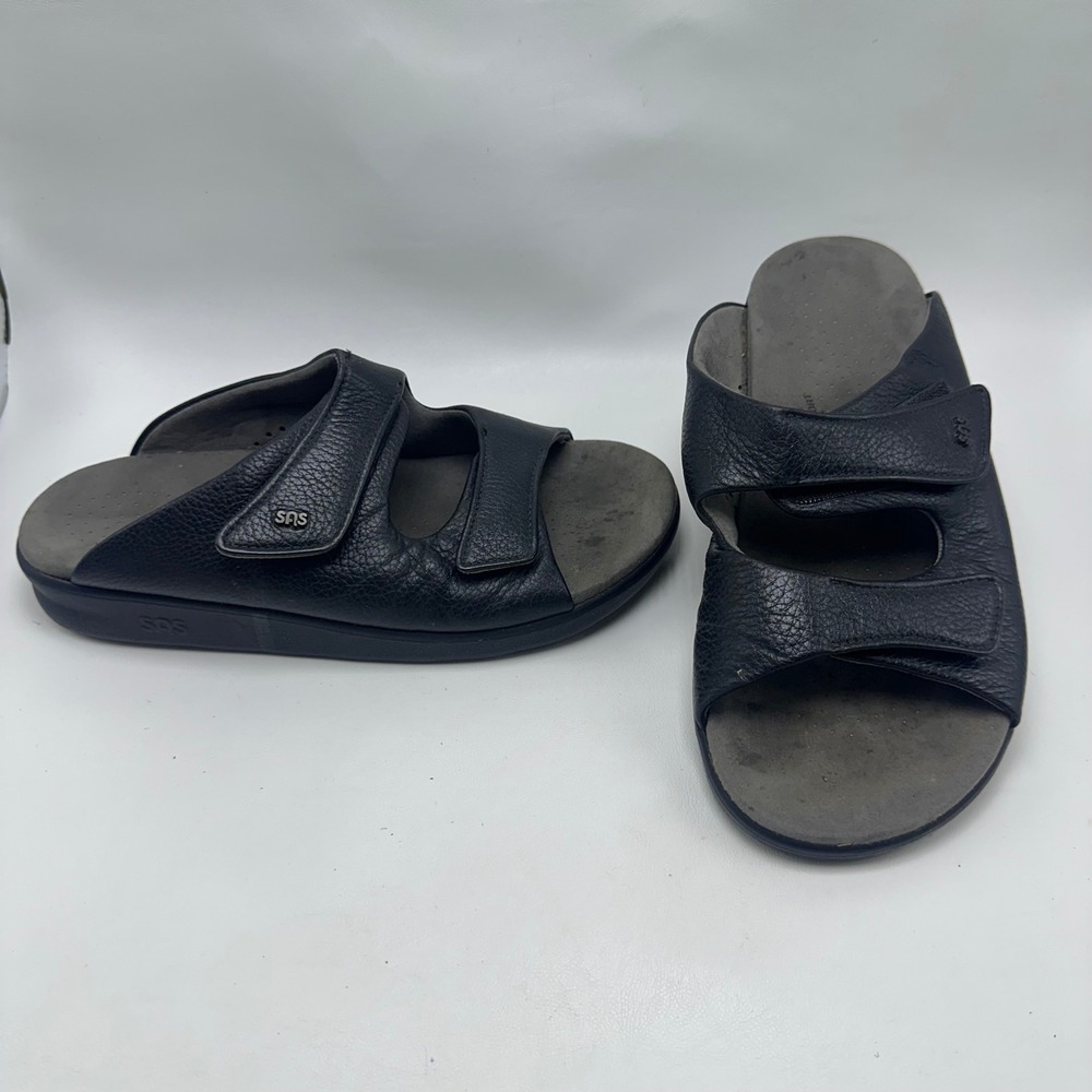 SAS Tripad Comfort Mens 9.5 W Black Leather Adjustable Slide Sandals USA Made